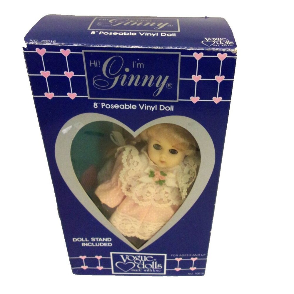 Ginny Doll 8" Vogue Dolls 1984 70016 Blonde Hair Blue Eyes Vinyl Orig. Box Stand